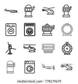 Spin icons. set of 16 editable outline spin icons such as washing machine, helicopter, slot machine, roulette