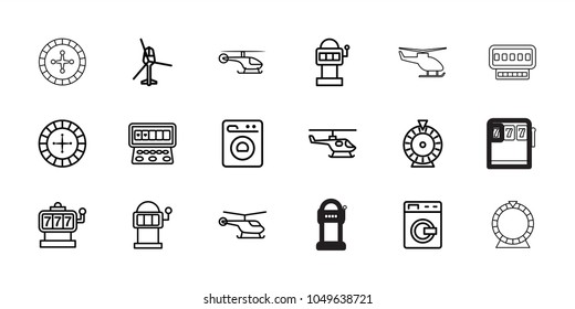 Spin icons. set of 18 editable outline spin icons: washing machine, helicopter, roulette, slot machine