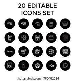 Spin icons. set of 20 editable outline spin icons such as washing machine, helicopter, roulette, slot machine. best quality spin elements in trendy style.