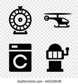 Spin icons set. set of 4 spin filled icons such as washing machine, roulette, slot machine