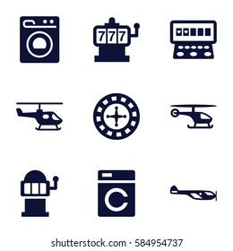 spin icons set. Set of 9 spin filled icons such as washing machine, helicopter, Roulette