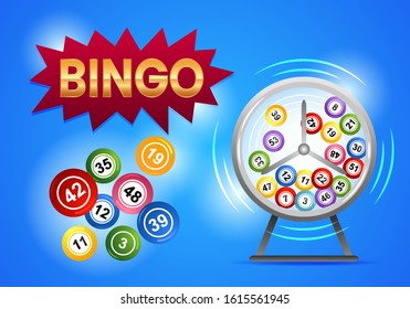 Girar el tambor de loto con bolas de bingo. Contador de lotería. concepto de ganar. ilustración vectorial plana aislada en fondo blanco