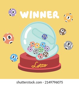 Spin machine with random numbers, The lotto, lottery machine random numbers, lucky random gambling game, lotto ball number zero to nine, entertaining gambling game.
