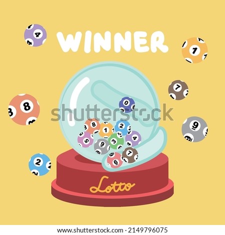 Spin machine with random numbers, The lotto, lottery machine random numbers, lucky random gambling game, lotto ball number zero to nine, entertaining gambling game.