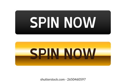 Spin now button. Set of vector multicolored buttons isolated on white background.