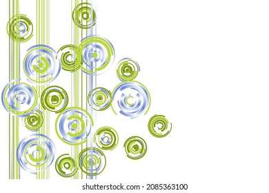 Spin rotation circle shapes motion vector background. Vertical line stripes. Rotating circles round shapes spin motion tech background. Twirl motion banner vector design. Rotating green blue elements