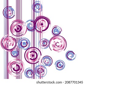 El círculo de rotación gira forma el fondo del vector de movimiento. Bandas verticales de línea. Las formas redondeadas giran el fondo tecnológico del movimiento. Diseño vectorial de banner de movimiento de torsión. Elementos azul rosado giratorio