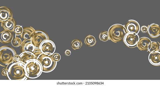Spin rotation circle shapes motion vector background. Rotating circles round shapes spin motion tech background. Twirl motion vector design. Rotating gold elements isolated