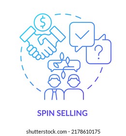 SPIN selling blue gradient concept icon. Successful sales technique abstract idea thin line illustration. Enhancing customer conversations. Isolated outline drawing. Myriad Pro-Bold font used