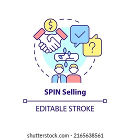 SPIN selling concept icon. Sales technique abstract idea thin line illustration. Enhancing customer conversations. Isolated outline drawing. Editable stroke. Arial, Myriad Pro-Bold fonts used