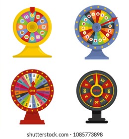 Spin wheel banner concept set. Flat illustration of 4 spin wheel world vector banner square concepts isolated on white