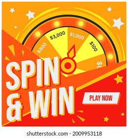 Spin and Win Games Web Banner Template Design Vector