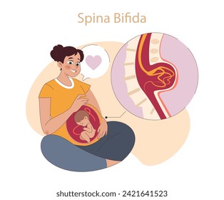 Spina Bifida concept. Expectant mother visualizes her baby's condition with love and hope. Prenatal care and birth defects.