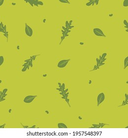 Spinach and arugula. Vector seamless pattern.