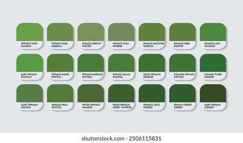 Spinach Color Palette, Spinach Color Guide Palette with Color Names. Catalog Samples of Green colors with RGB HEX codes. cladding sheet green colour, Fashion Trend Spinach Color shade tones