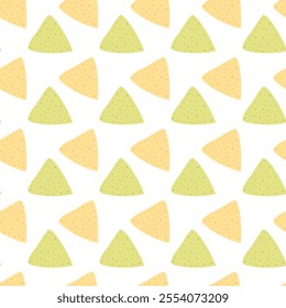 Spinach and Corn Nachos Tortilla chips Seamless pattern. Nachos Day decorative background Texture