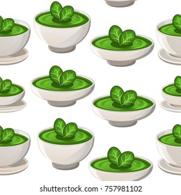 Spinach cream soup seamless vector pattern