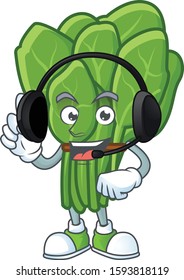 Spinach cute cartoon character design with headphone