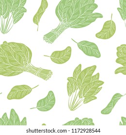 Spinach graphic green color seamless pattern background sketch illustration vector