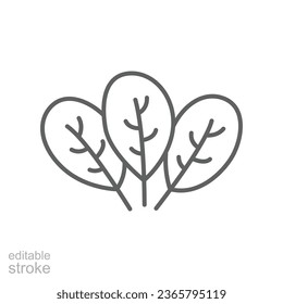 Spinach icon. Leaves vegetable logo Spice for food apps and websites. Tasty fresh herb green leaf healthy food concept Editable stroke. Vector illustration design on white background. EPS 10
