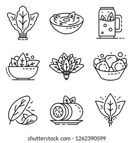 Spinach icon set. Outline set of spinach vector icons for web design isolated on white background
