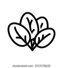 Icono de Vector de hojas de espinaca sobre fondo blanco. Para una nutrición saludable, agricultura, crudo, fresco, orgánico, naturaleza, alimentos, vegetariano. Dibujo plano de granja
