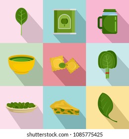 Spinach salad leaves vegetables icons set. Flat illustration of 9 spinach salad leaves vegetables vector icons for web