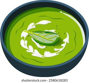 Spinach Soup with Cream in Bowl Illustration Isolated on White Background