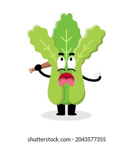 spinach vegetable character holding a stick illustration design