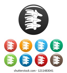 Spinal column discs icons set 9 color vector isolated on white for any design