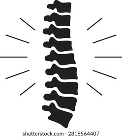 Spinal column silhouette with radiating lines black on white background