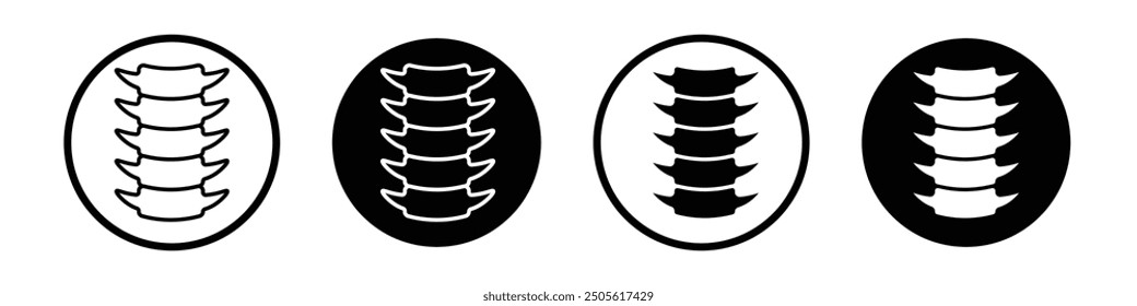 Conjunto de íconos de Vector de columna vertebral con estilo relleno y delineado en negro.