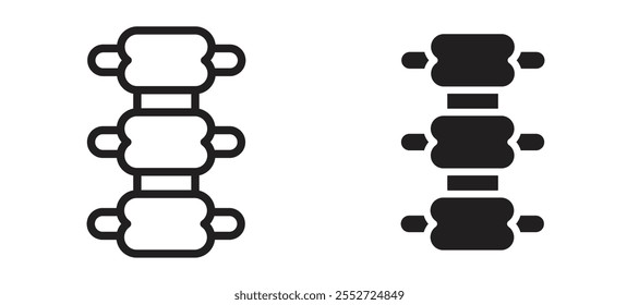 Conjunto de íconos de Vector de columna vertebral con estilo relleno y delineado en negro.