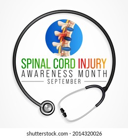 Spinal Cord injury awareness month is observed every year in September, individuals with SCI often overcome the challenges of their condition and go on to lead normal, happy lives. Vector illustration