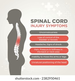 Spinal Cord Injury Symptoms Vector Design Illustration Template. Medical, Health Care