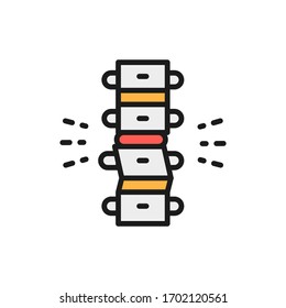 Spinal deformation, rachiocampsis, backbone flat color line icon.