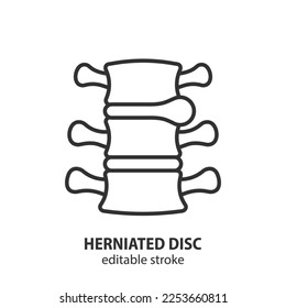 Spinal disc herniation line icon. Herniated disc vector sign. Intervertebral hernia symbol. Editable stroke.