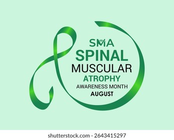 Mês de Conscientização da Atrofia Muscular Espinhal é Stand Strong for SMA Este design de fundo de banner agosto. Um conceito de saúde e medicina.  Ribbon realista. Essa doença neuromuscular rara.