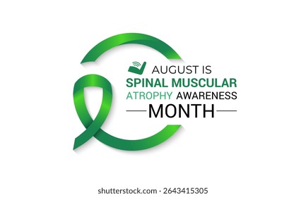 Mês de Conscientização da Atrofia Muscular Espinhal é Stand Strong for SMA Este design de fundo de banner agosto. Um conceito de saúde e medicina.  Ribbon realista. Essa doença neuromuscular rara.