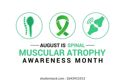 Mês de Conscientização da Atrofia Muscular Espinhal é Stand Strong for SMA Este design de fundo de banner agosto. Um conceito de saúde e medicina.  Ribbon realista. Essa doença neuromuscular rara.