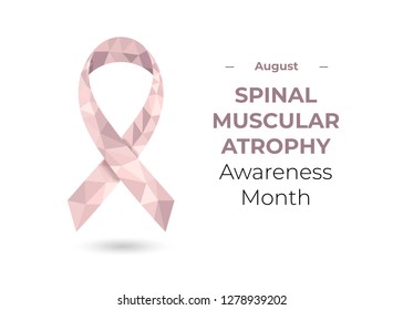 Spinal muscular atrophy pale pink awareness month (August) ribbon. Low poly colorful vector illustration for web and printing isolated on white.