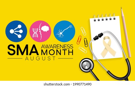 Spinal Muscular Atrophy (SMA) Awareness Month Is Observed Every Year In August, It Is A Genetic Condition That Causes Muscle Weakness And Atrophy. Vector Illustration