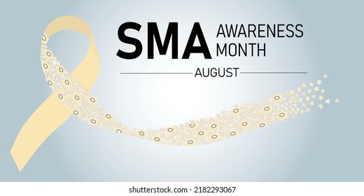 Spinal Muscular atrophy (SMA) awareness month. Horizontal illustration of ribbon with flowers