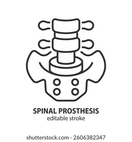 Spinal prosthesis line icon. Replacement disc symbol. Arthroplasty vector illustration.Editable stroke.