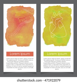 Spinal Segments and Heart watercolor background Card template