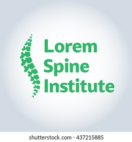 Spinal surgery abstract logo vector illustration, flat spine orthopedic therapy diagnostic center sign, medical analysis of vertebrae, ridge label, hospital logotype symbol design isolated on white.