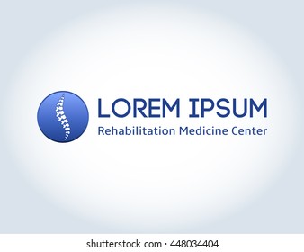 Spinal surgery abstract logo vector illustration, flat spine orthopedic therapy diagnostic center sign, medical analysis of vertebrae, ridge label, hospital logotype symbol design isolated on white