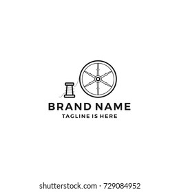 Spindle Mill Loom Weaving Tufting Machine Textile Fabric Logo Template Vector Icon Illustration