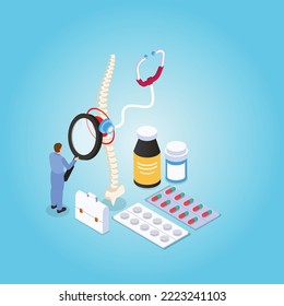 Spine backbone disease diagnostics isometric 3d vector illustration concept for banner, website, illustration, landing page, flyer, etc.