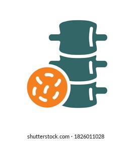 Spine with bacteria colored icon. Diseased backbone, staphylococcus aureus, spinal infections, infectious arthritis symbol